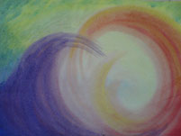 Oeuvre d'une personne ayant participé à un stage de peinture instinctive : vagues de couleurs